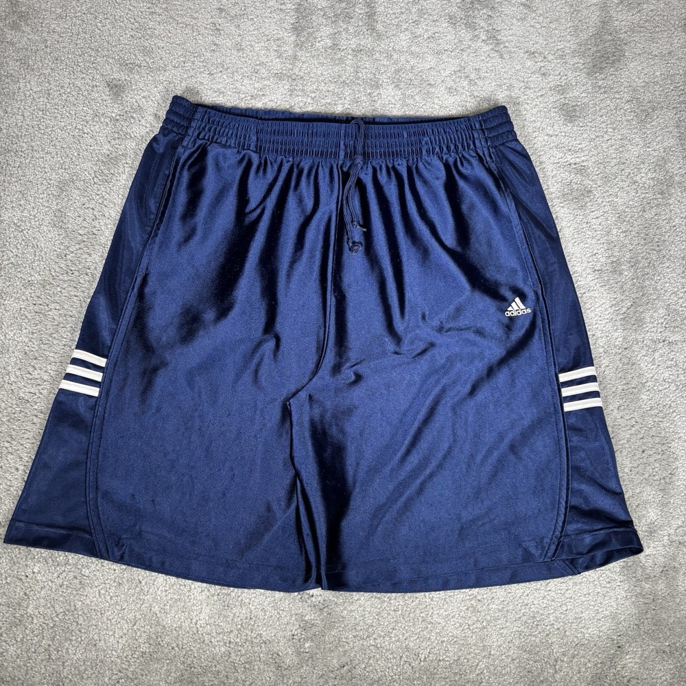 Vintage Adidas Shorts Men L Navy Blue Dazzle Silky Shiny Athletic Basketball Y2K
